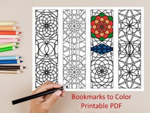 4 Geometric Stained-Glass Bookmarks to Color