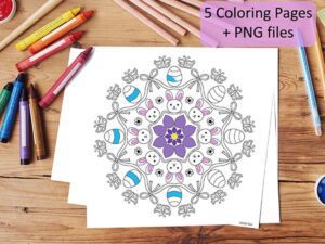 5 Hand Drawn Easter Mandala Coloring Pages