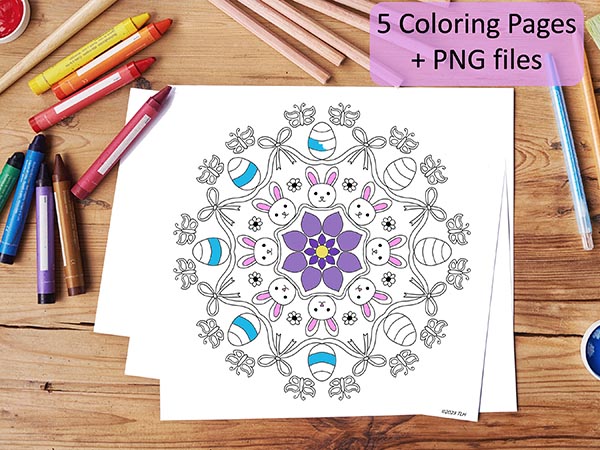 5 Hand Drawn Easter Mandala Coloring Pages