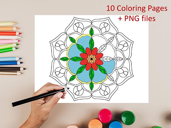 10 Flower Themed Mandala Coloring Pages