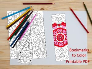 4 Hand Drawn Valentine Mandala Bookmarks to Color