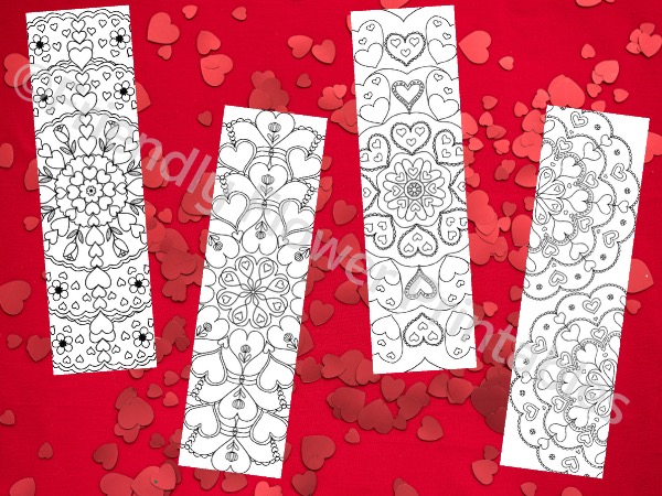 4 Hand Drawn Valentine Mandala Bookmarks to Color - Image 3