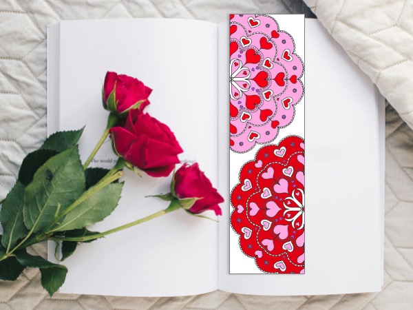 4 Hand Drawn Valentine Mandala Bookmarks to Color - Image 4